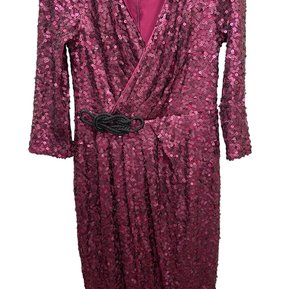 Jessica simpson purple formal sequin wrap gown tulip skirt beaded waist size 4 - Picture 4 of 9